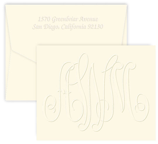 Large Embossed Monogram Folded Note Cards